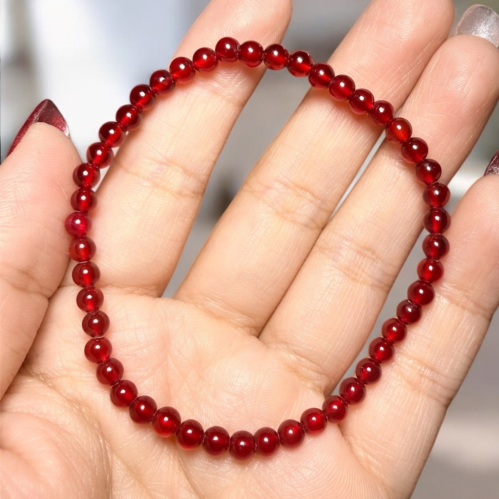 Red Jade Bracelet 4mm Stretch Minimal Stackable